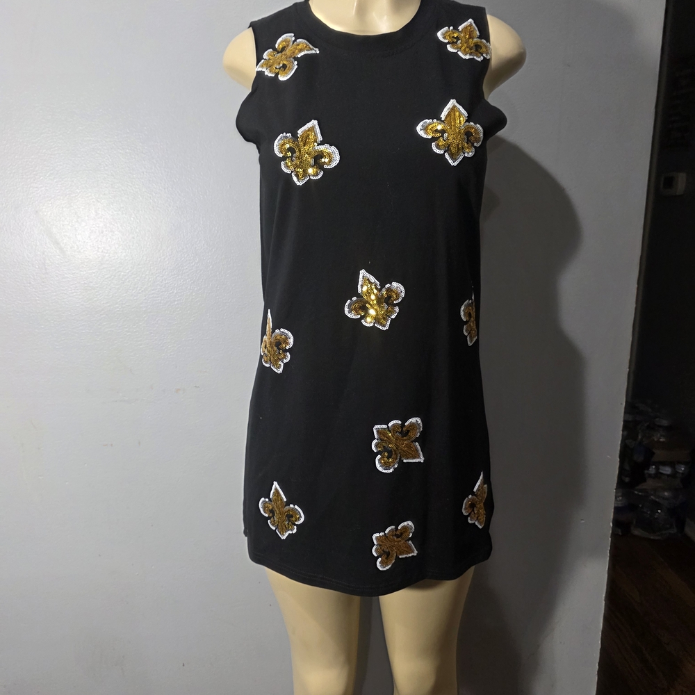 Chic Black Mini Dress with Gold Accents